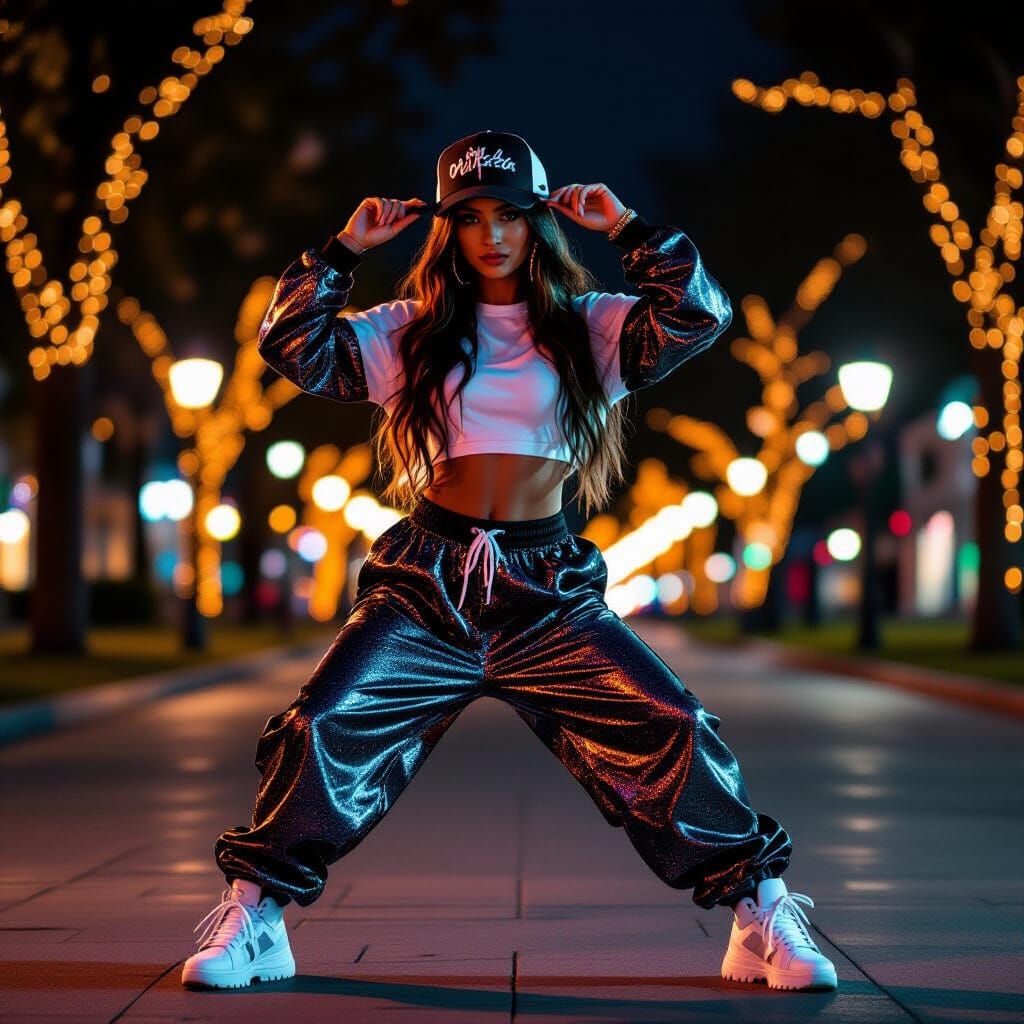 Hip Hop Artist in Glowing Night Park Photo