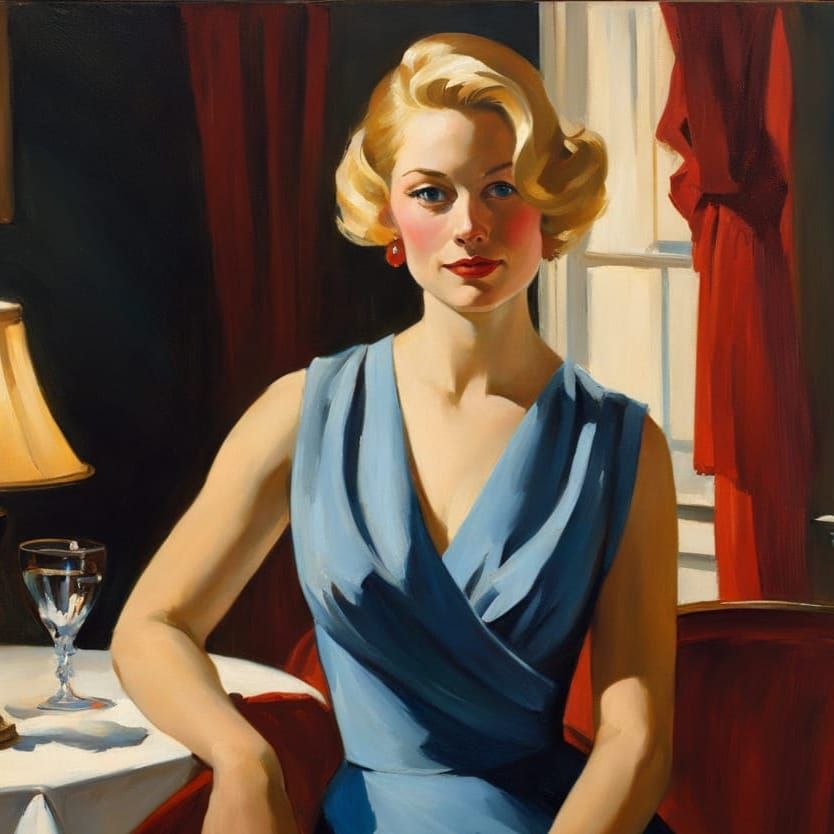 Radiant Woman in Red Gown: An Impressionistic Portrait