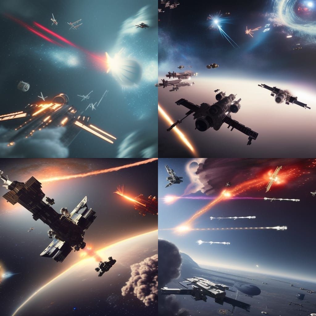 Starfighters in Epic Space Battle Near Space Station