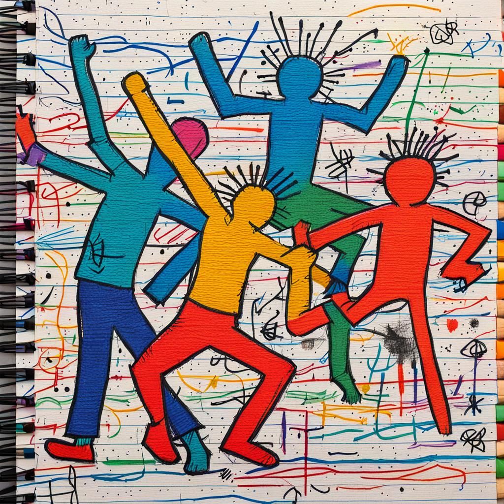 Colorful Dancers Sketch in Expressive Street Art Style