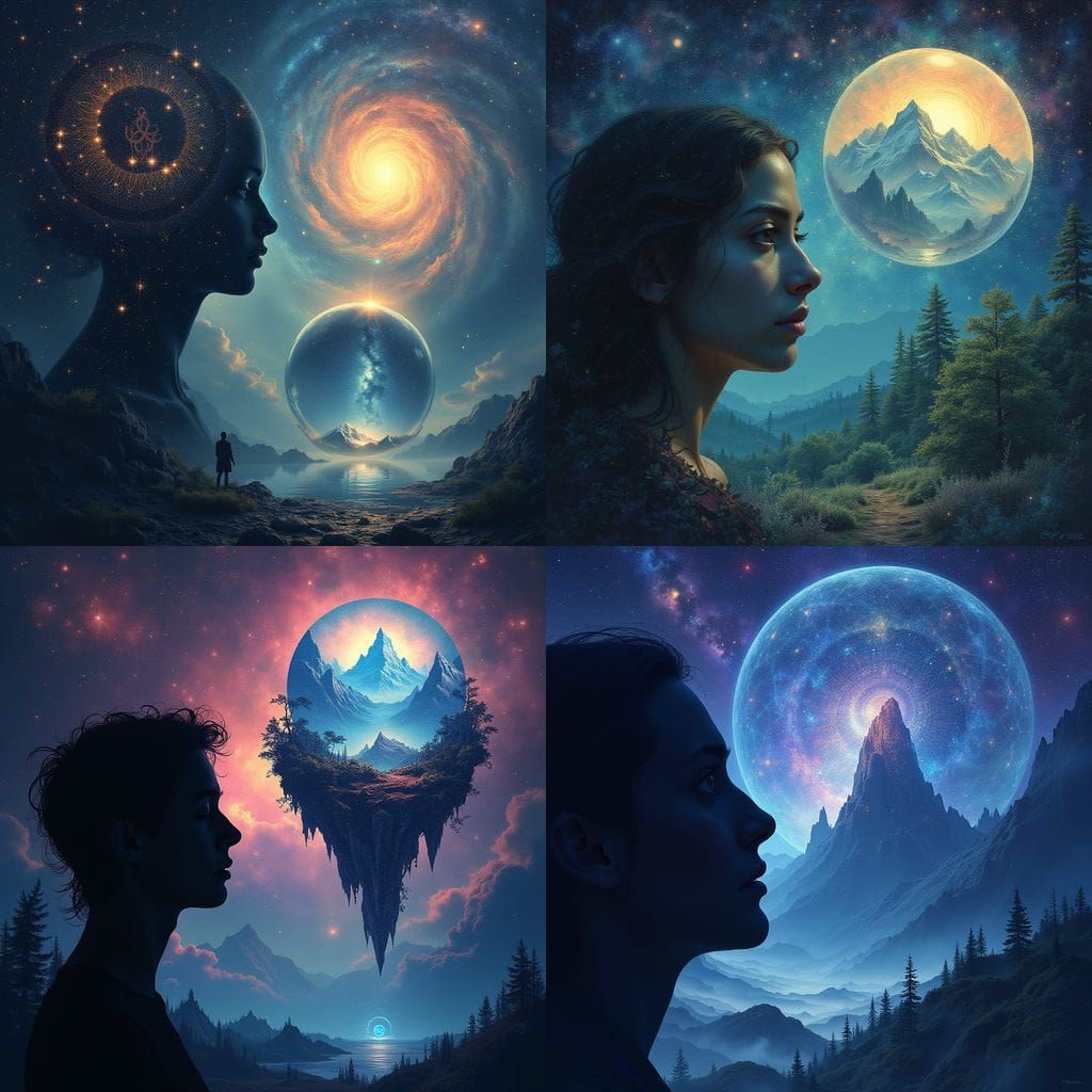 Mystical Face Contemplates Universal Consciousness in Cosmic...