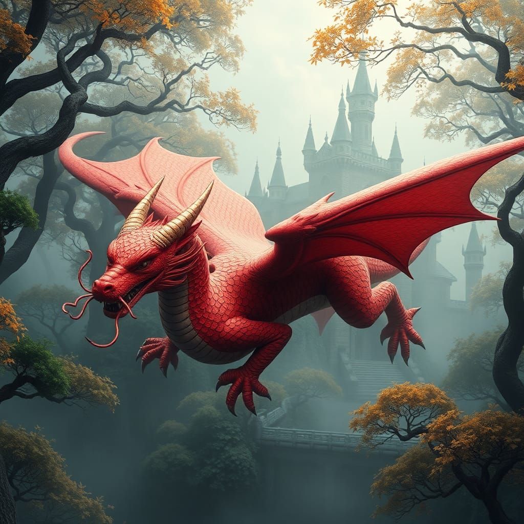 Welsh Dragon with Chinese Features in Anime Style