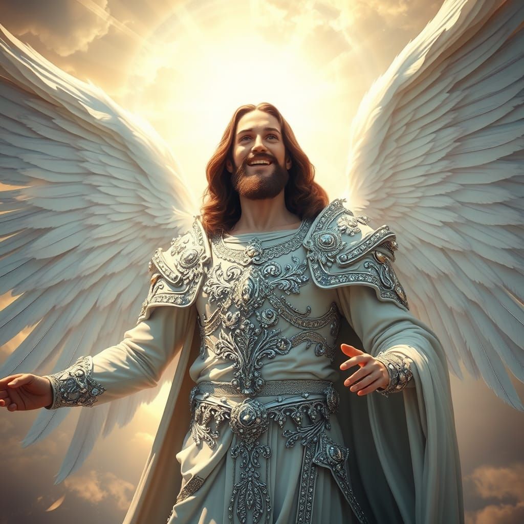 Regal Jesus Christ with Enormous Wings in Baroque-Inspired A...