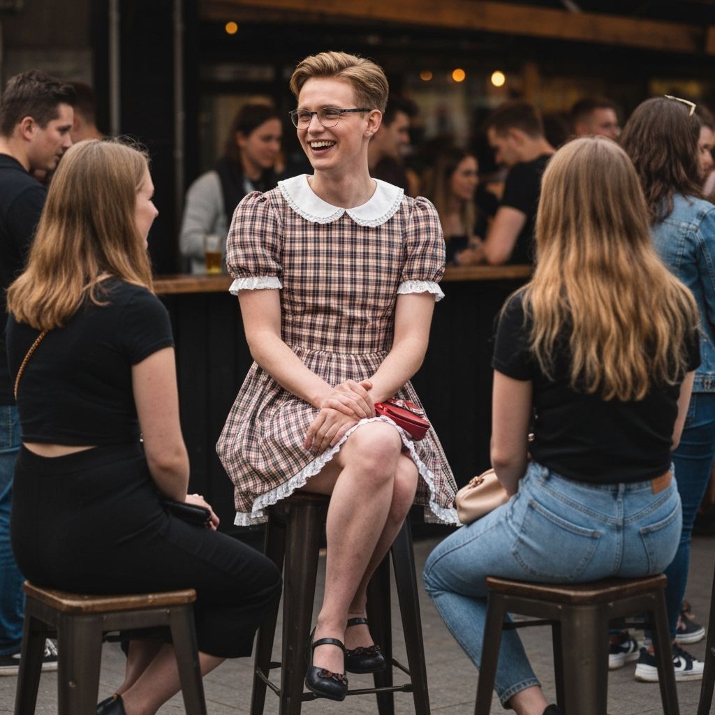 Young Man in Vintage Dress at Outdoor Bar