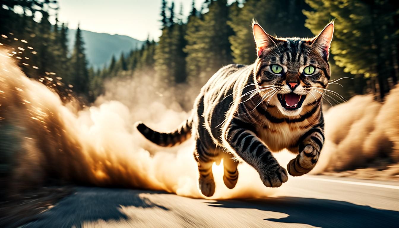 Cinematic Cat Captured in High-Speed Chase