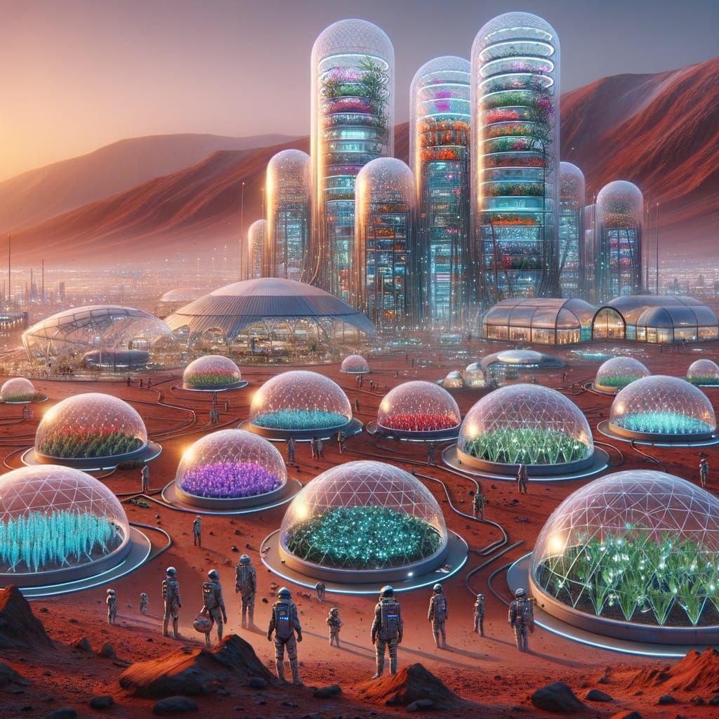 Hyperrealistic Martian Colony at Golden Hour