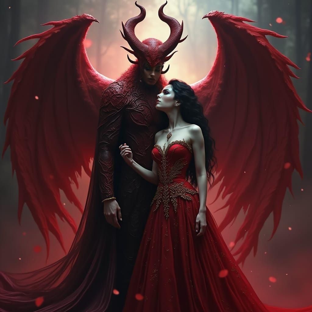 Lucifer and a Beautiful Woman: Detailed Matte Painting