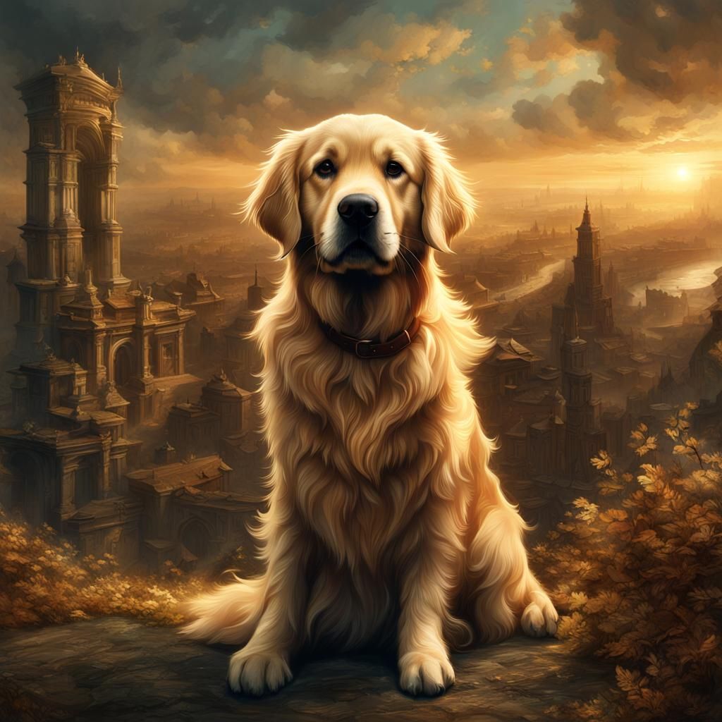 Majestic Golden Retriever Digital Matte Painting