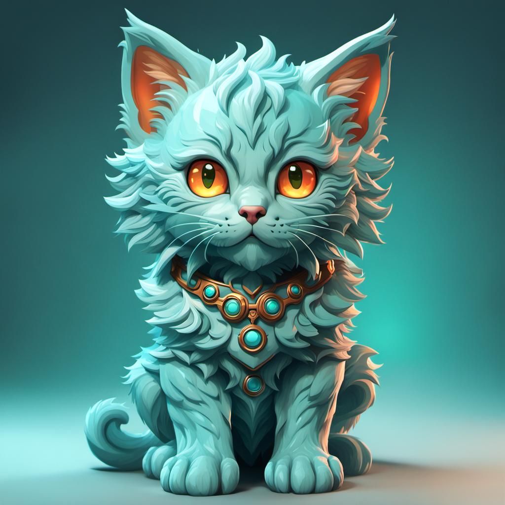 Cute 3D Kitten in Fantasy Art Style