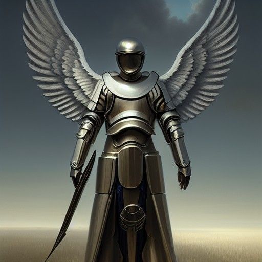 Hyperrealistic Singularity in Armored Angelic Form