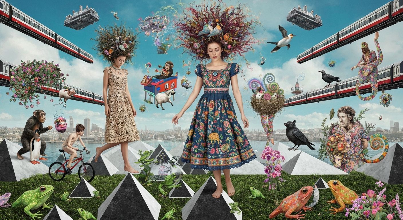 Surreal Dancer in a Dreamscape of Pyramids