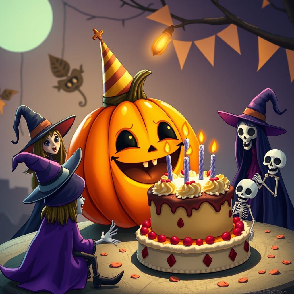 Cute Pumpkin Birthday Party with Witches and Skeletons