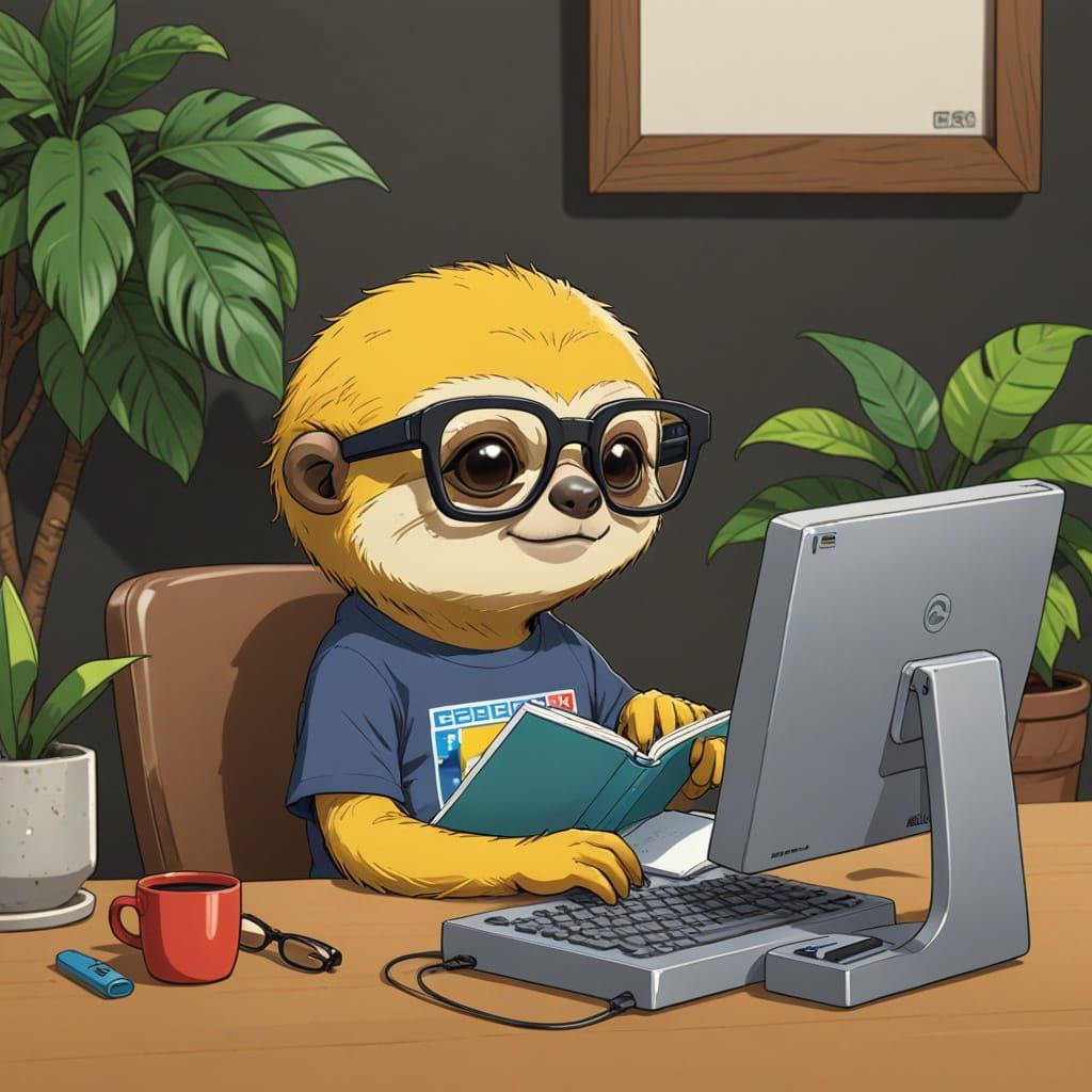 Chibi Sloth Typist in Costa Rican Tees