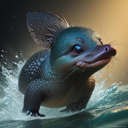 Hyperrealistic Cute Baby Platypus in Splash Art Style