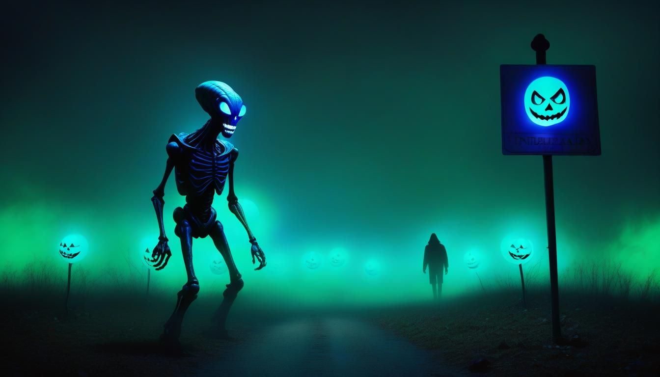 Surreal Alien Jack-o'-Lantern in Dreamlike Landscape