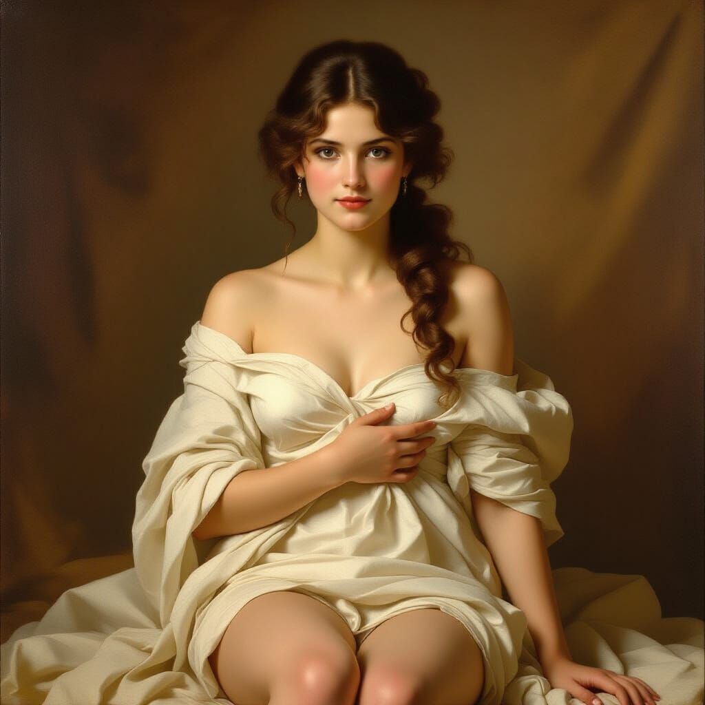 Rococo Portrait: Woman in Sheet with Golden Light