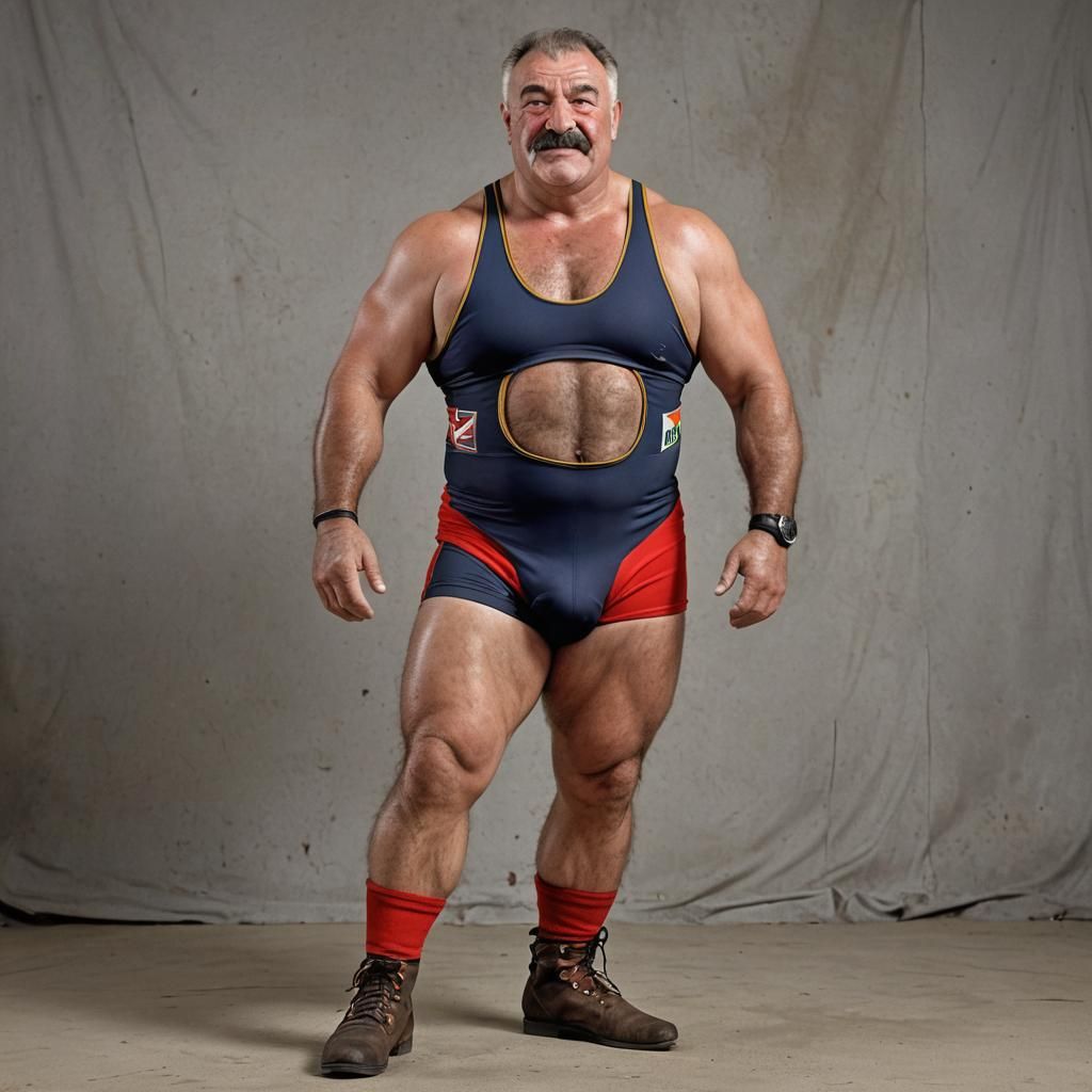 Victorious Hungarian Wrestler Poses After Match
