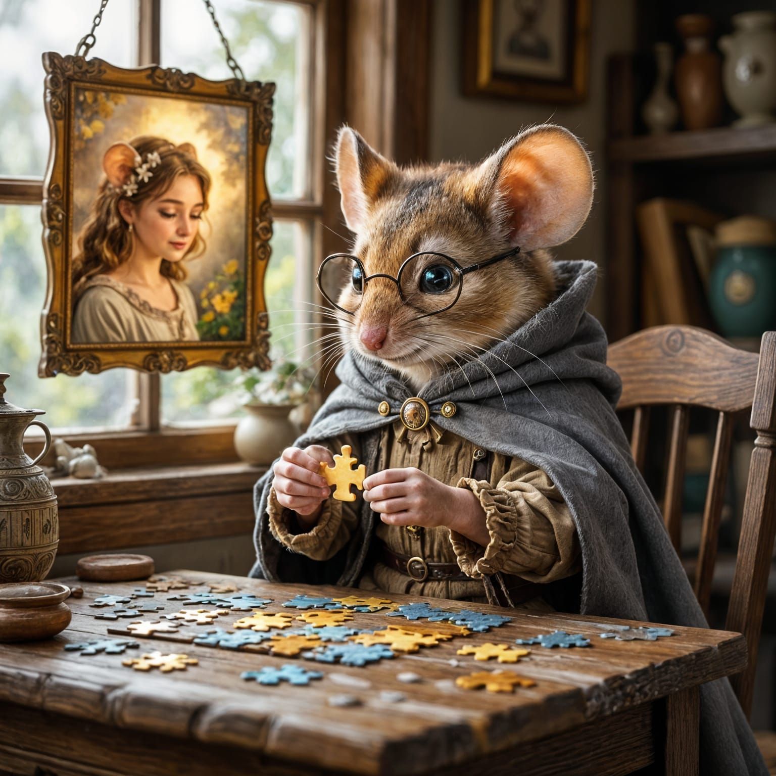 Anthropomorphic Mouse Completes Puzzle in Ethereal Fantasy S...