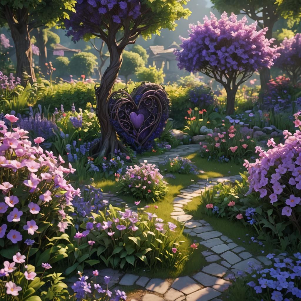 Enchanted Purple Garden with Heart Tree