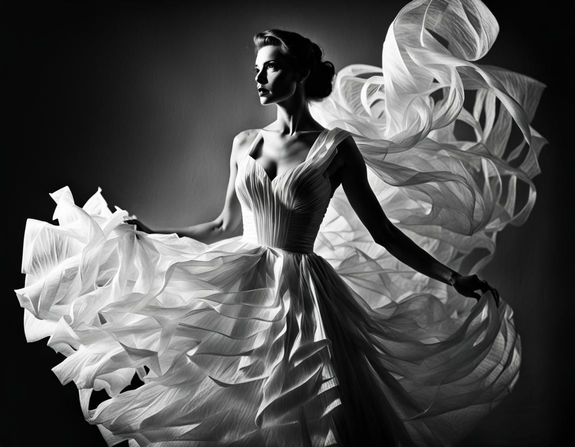 Woman in Paper Dress: Vintage Black and White Photo