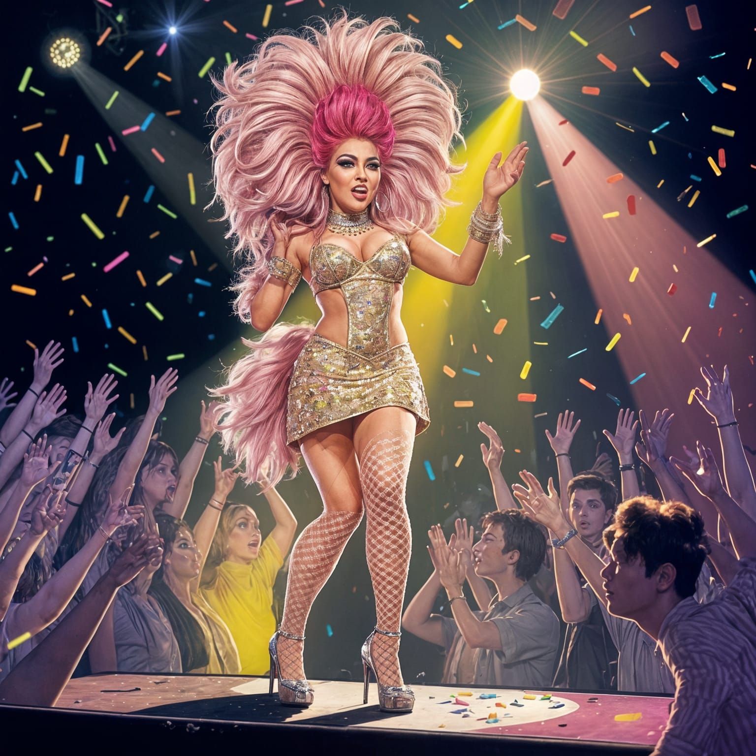 Drag Queen Music Performance in a Vibrant Stage Setting