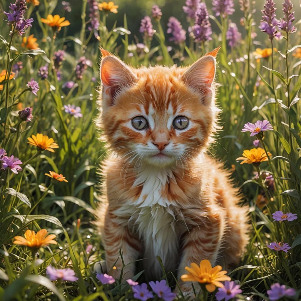 Ginger Kitten in Lush Meadow: Fantasy Concept Art