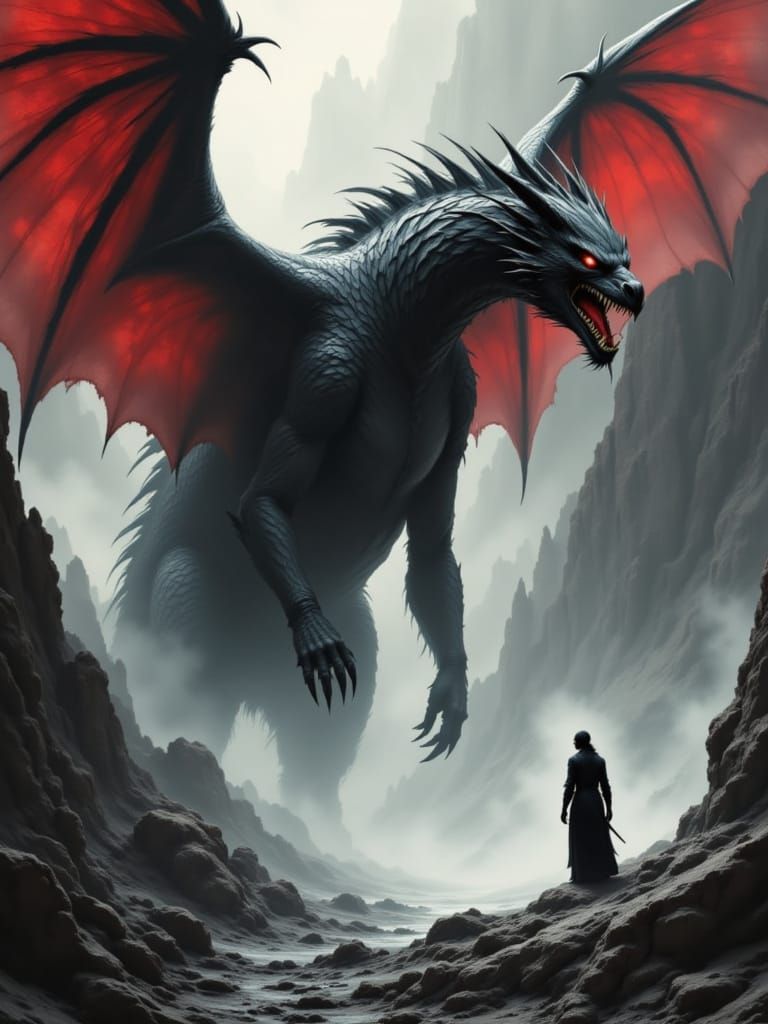 Epic Dragon Confrontation in Dark Fantasy Style