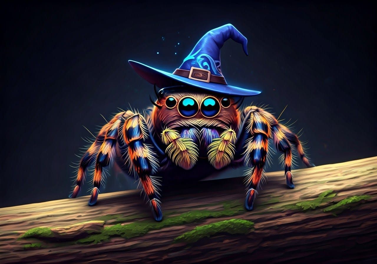 Cute Jumping Spider Wizard in Vibrant Colors