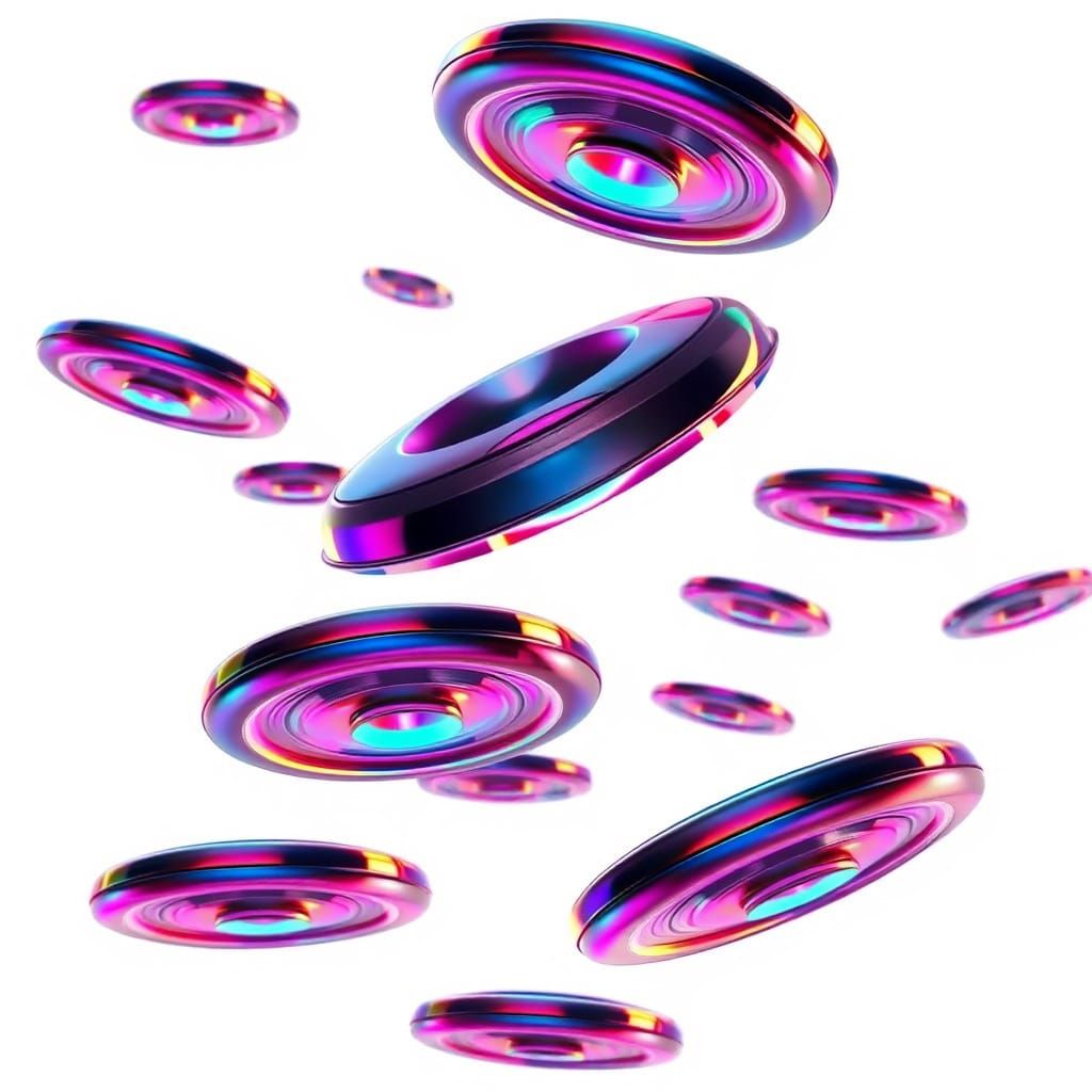 Surreal Flock of Metallic Frisbees in Hyperrealism