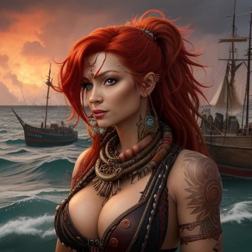 Steampunk Tribal Girl with Magic Roses Portrait