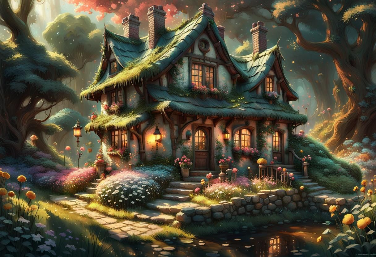 Detailed Fairy Cottage Fantasy Art