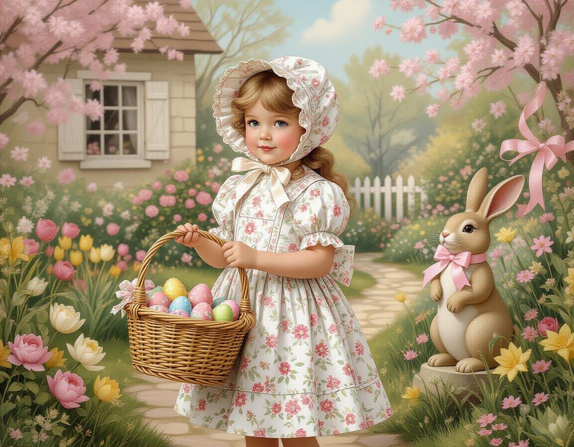 Victorian Girl in Cottagecore Easter Garden