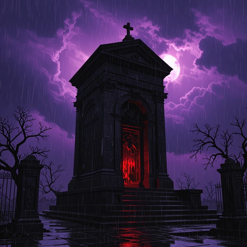 Mausoleum in Dark Surrealist, Gothic Style