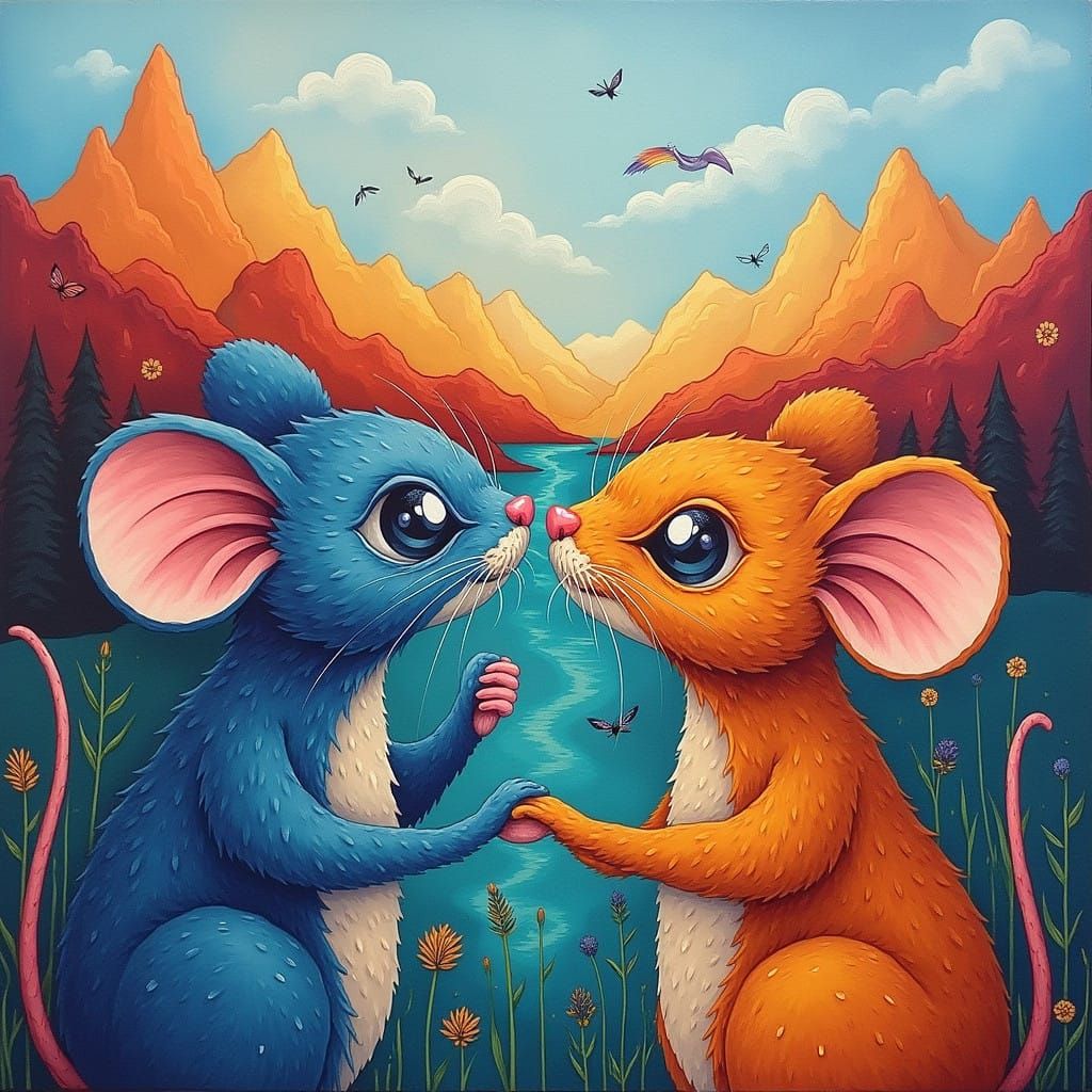 Whimsical Mice Among Mountains of Color