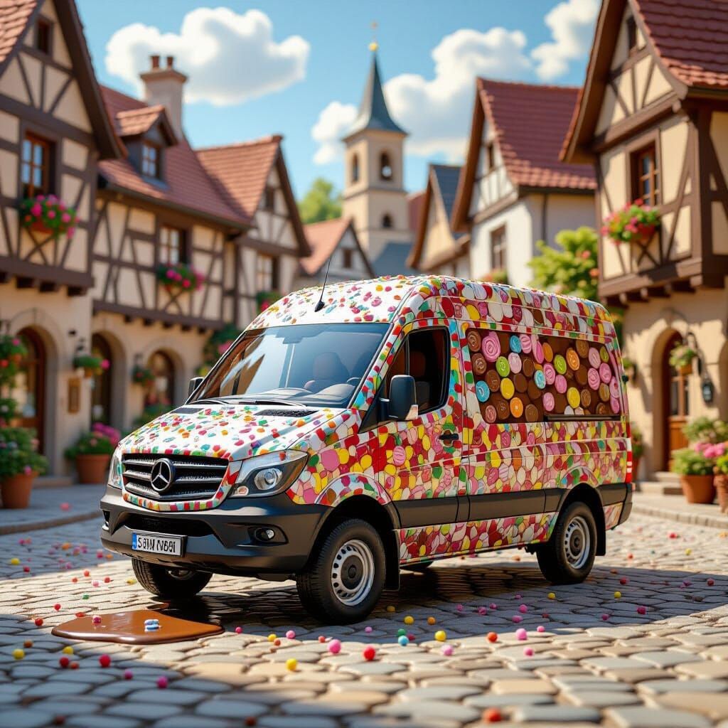 Candy Van Melting in Sunny Village Square