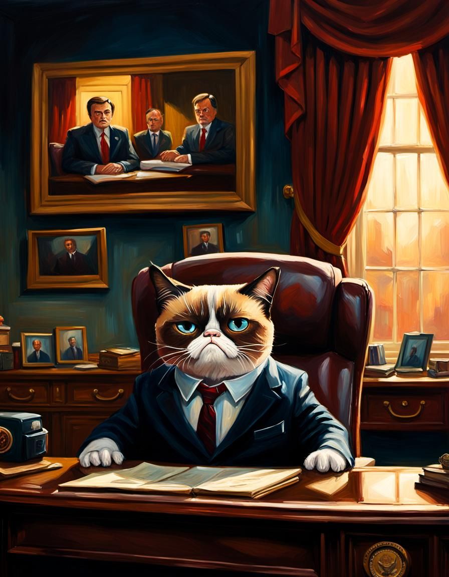 Grumpy Cat as President: Baroque Oil Painting