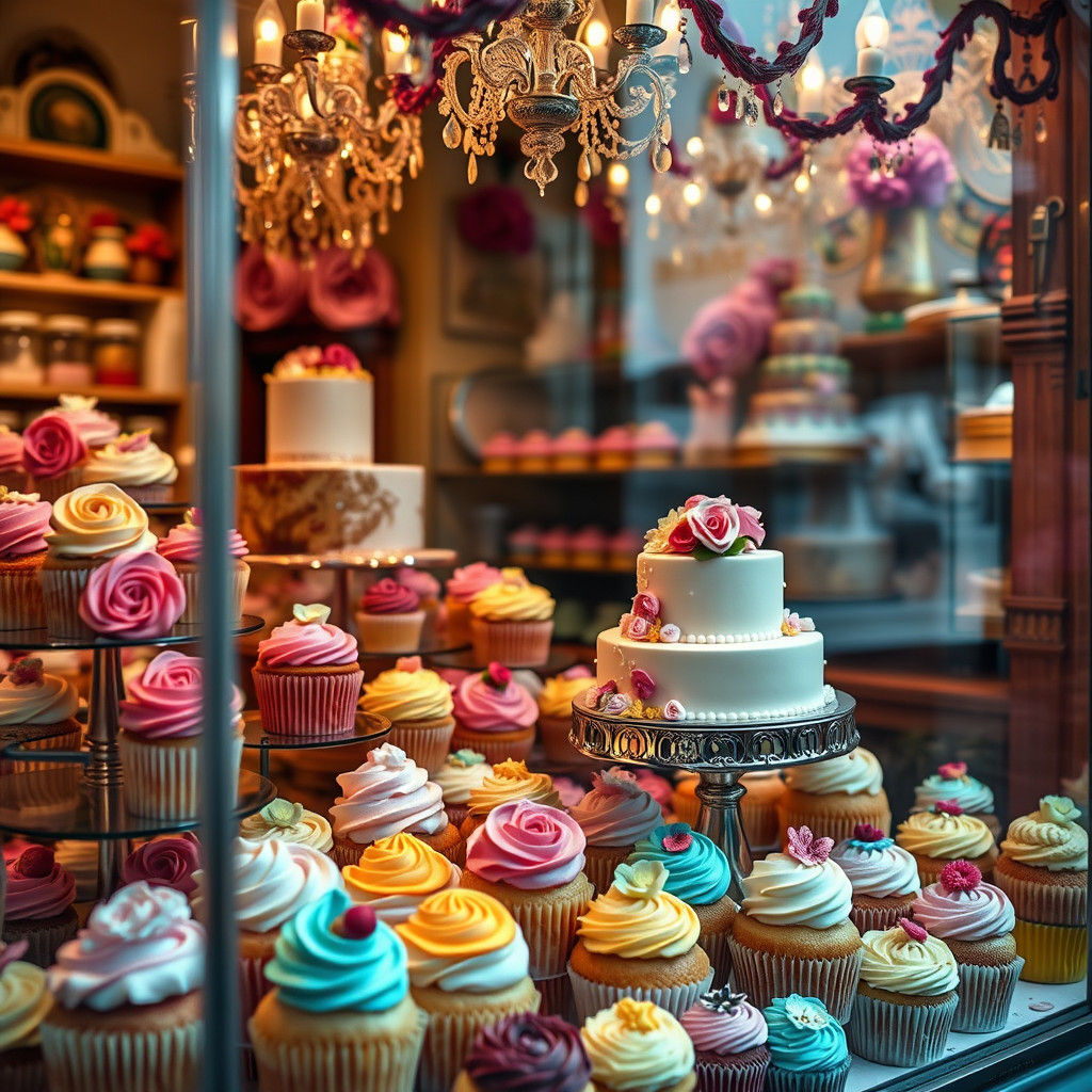 Ornate Cupcake Display in Hyperrealistic HDR Photograph