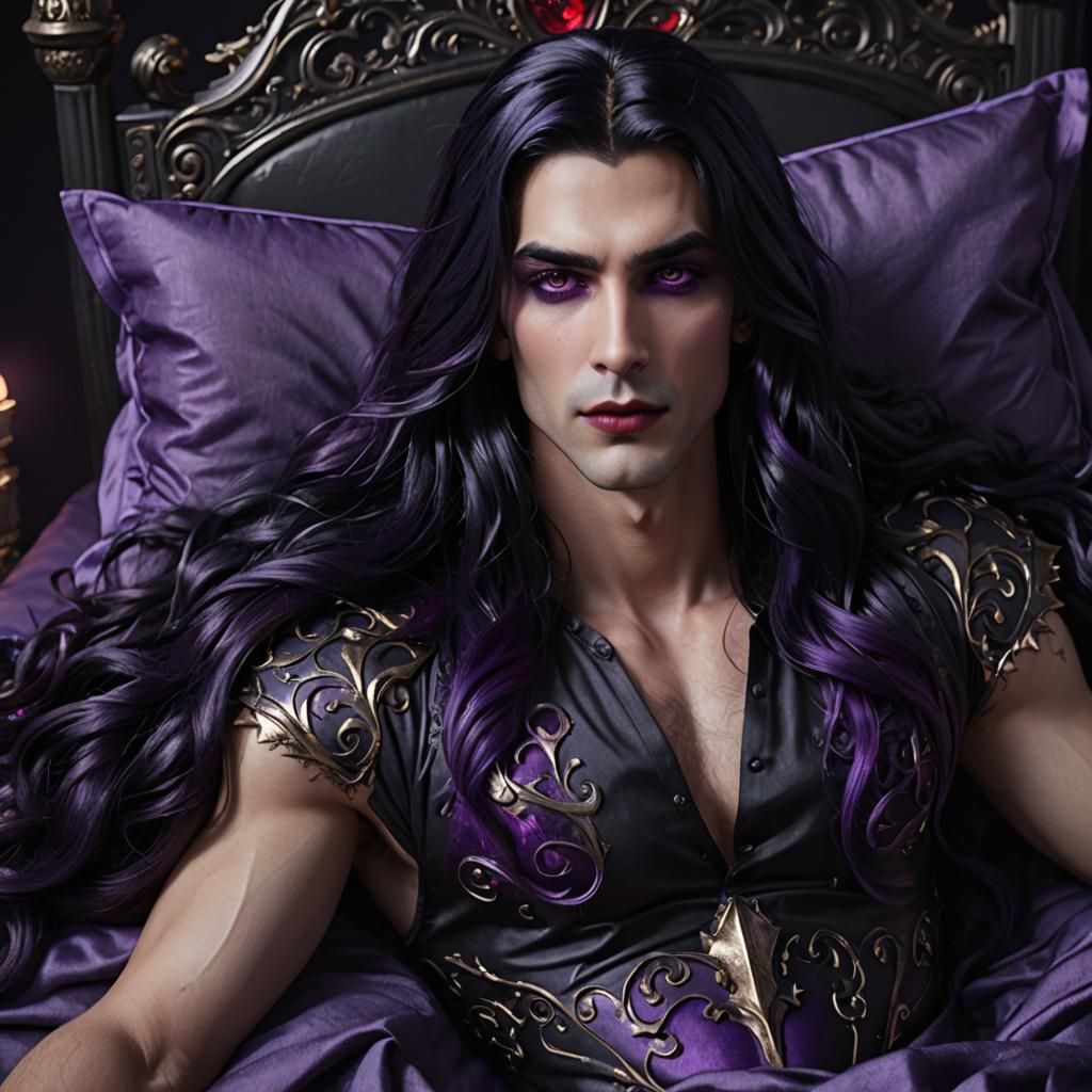 Fantasy Man with Purple Hair as Digital Painting