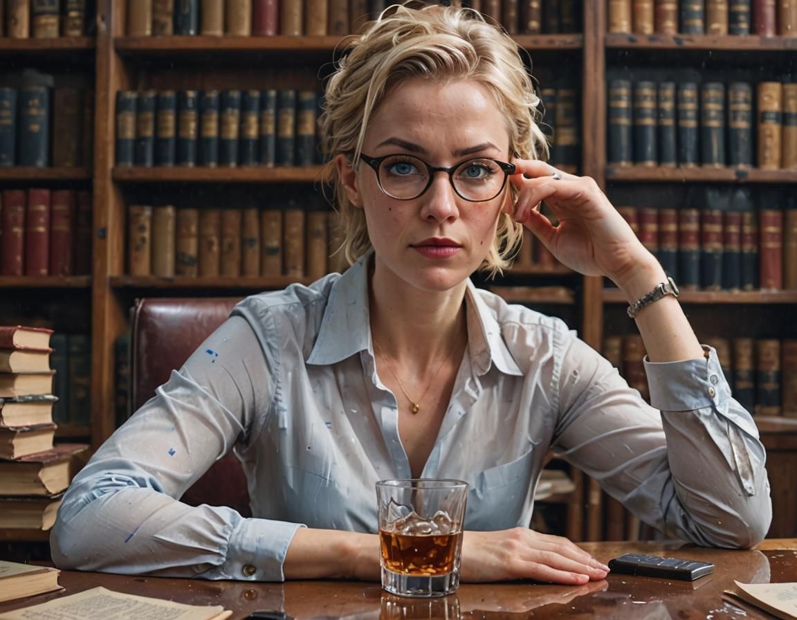 Blonde Librarian with Blue Eyes and Whisky