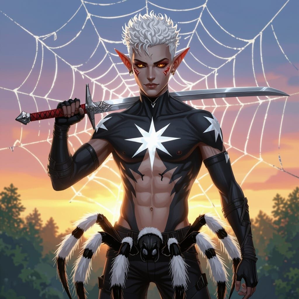 Androgynous Humanoid Spider Hybrid with Longsword