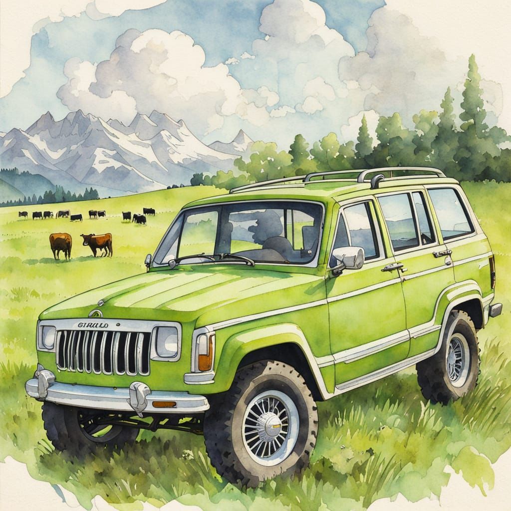 Vintage Jeep in a Springtime Field