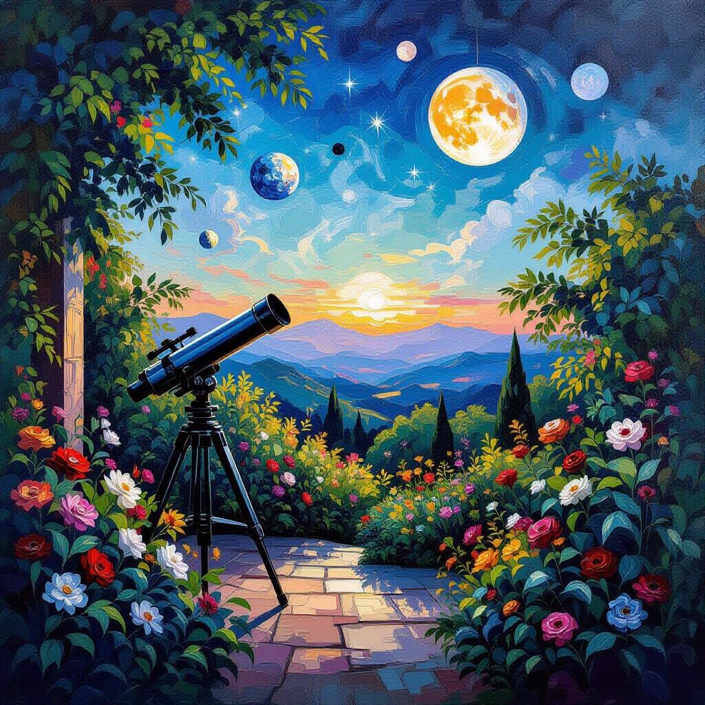 Twilight Celestial Garden in Impasto Style