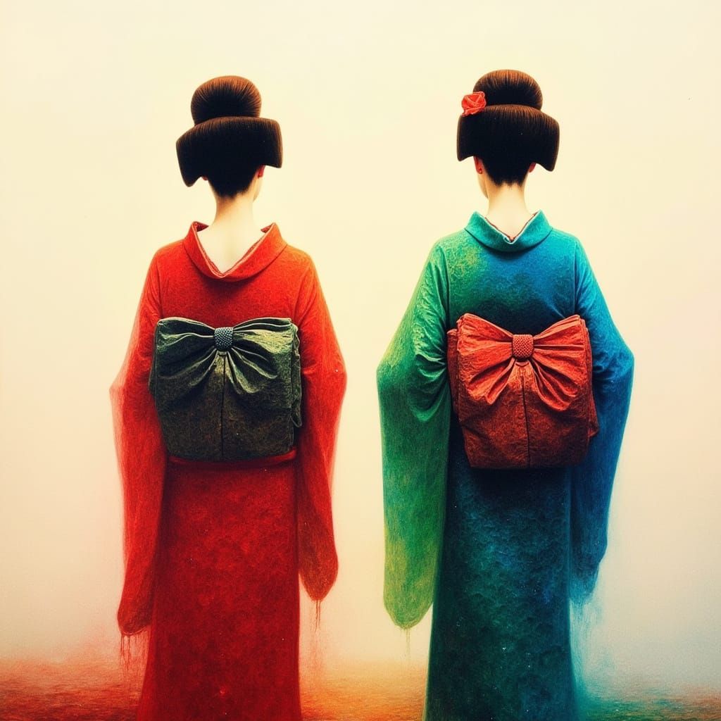 Geishas Spill Vibrant Colors onto White Canvas