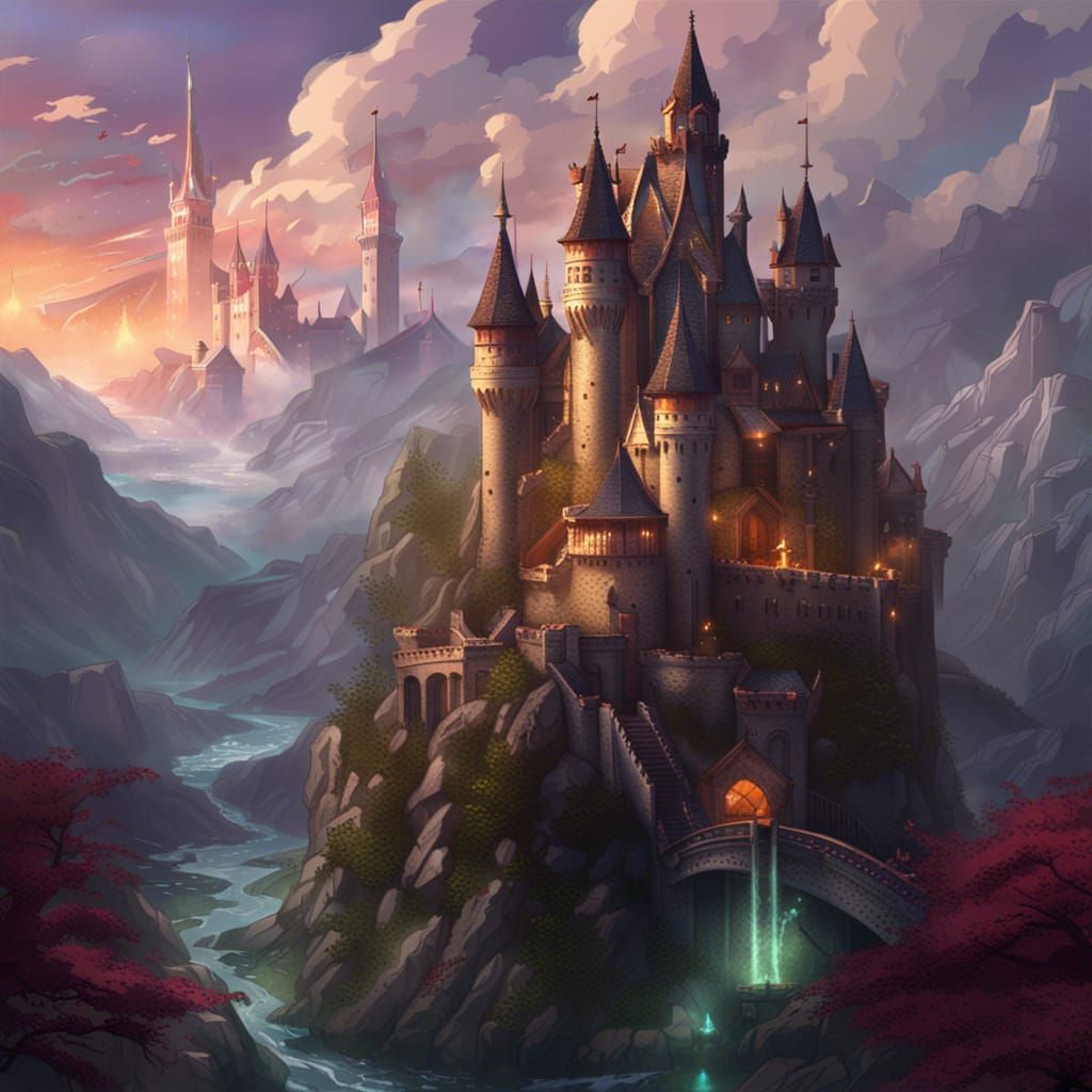 Fantasy Castle, Princess, and Dragon: Dark Concept Art