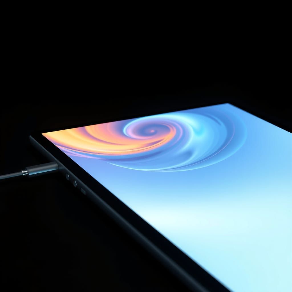 Sleek Futuristic Tablet with Ethereal Glow and Industrial De...