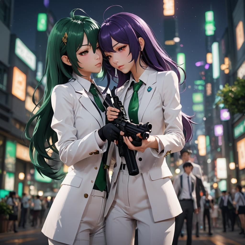 Anime Girls Kissing in Romantic 3D Art