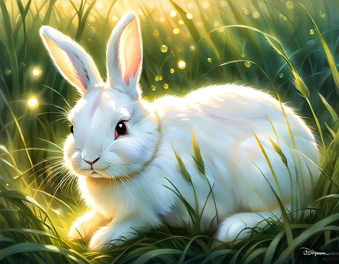Bunny in Sunlit Field, Digital Art