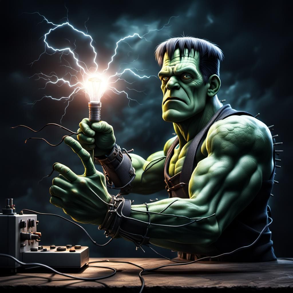 Creepy Cartoon Frankenstein Shooting Electricity