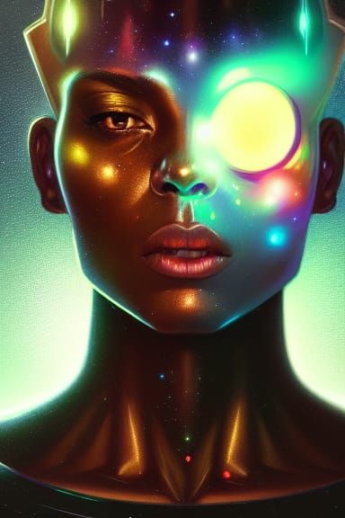 Galaxy Mind Portrait in Hyperdetailed Triadic Colors
