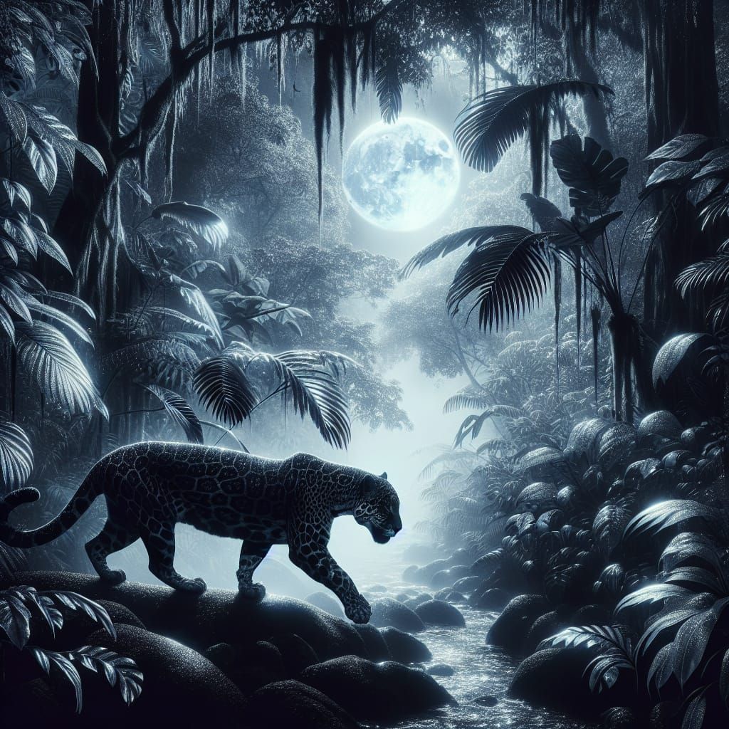 Moonlit Jaguar Embodies Jungle Mysticism